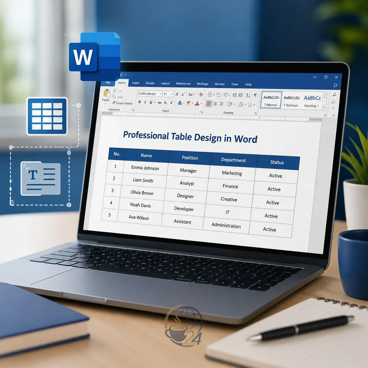 تایپ و طراحی جدول در Word